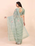 Light Green COTTON CRUSH Linen Cotton Saree with Blouse Piece - EZBER