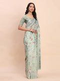 Light Green COTTON CRUSH Linen Cotton Saree with Blouse Piece - EZBER