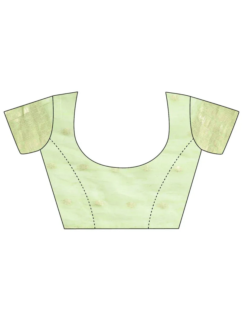Light Green Cotton Saree With Blouse Piece - EZBER