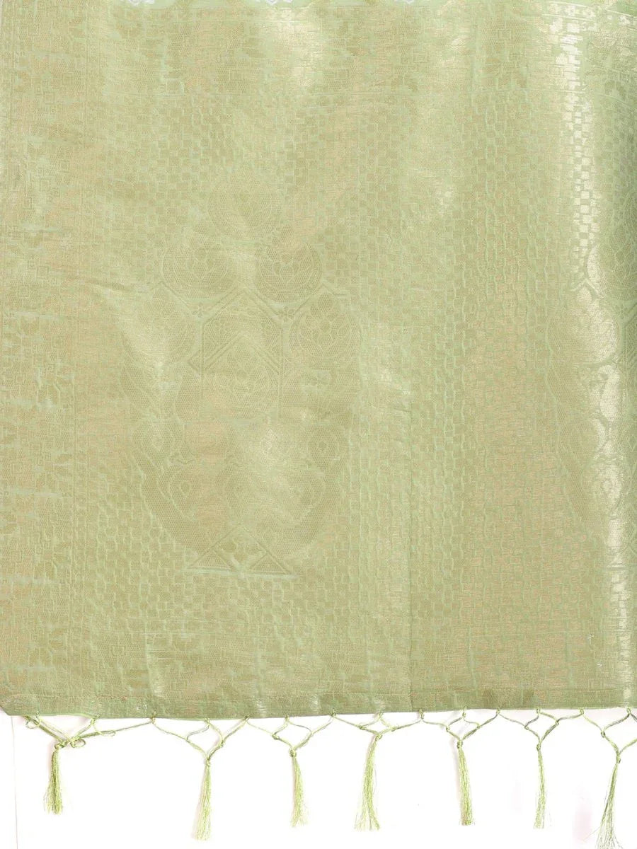 Light Green Cotton Saree With Blouse Piece - EZBER