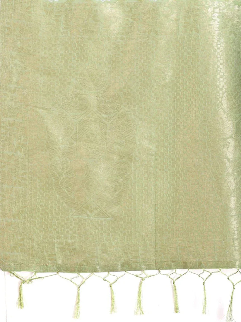 Light Green Cotton Saree With Blouse Piece - EZBER