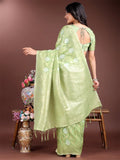 Light Green Cotton Saree With Blouse Piece - EZBER