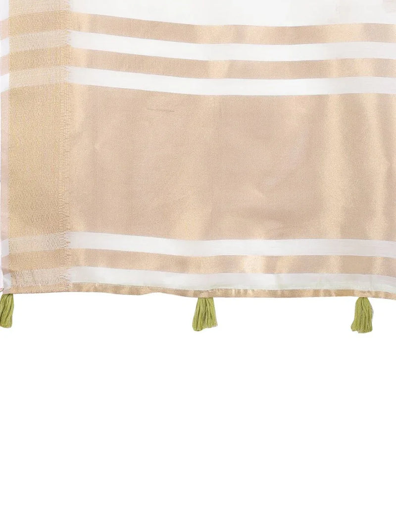 Light Green Cotton Saree With Blouse Piece - EZBER