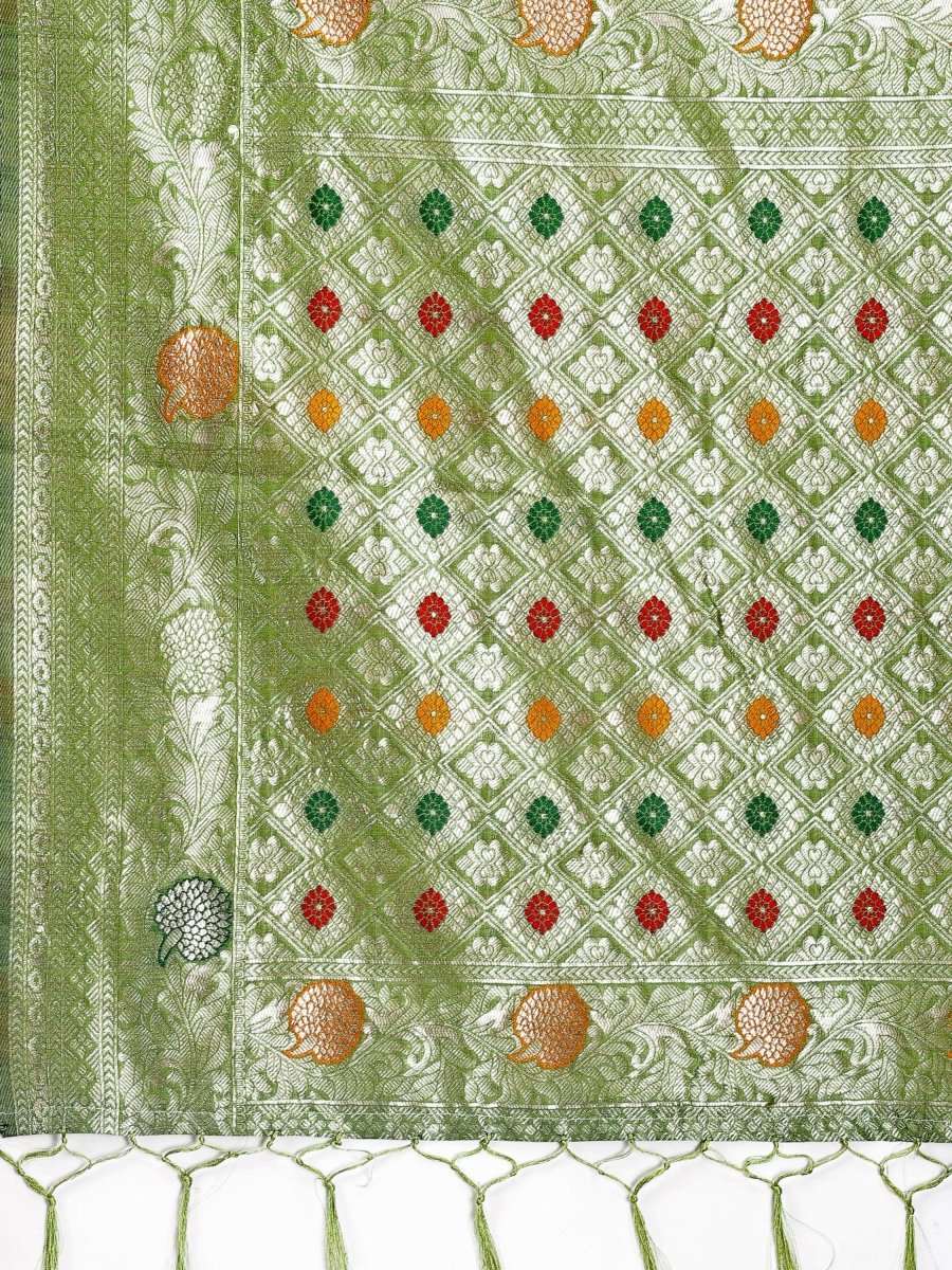 Light Green Linen Cotton Brocade Saree | EZB SI04 ASBUL1004 - EZBER