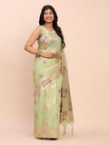 Light Green Linen Cotton Brocade Saree | EZB SI04 ASLIS1004 - EZBER