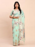 Light Green Linen Cotton Brocade Saree | EZB SI04 ASLIS1004 - EZBER