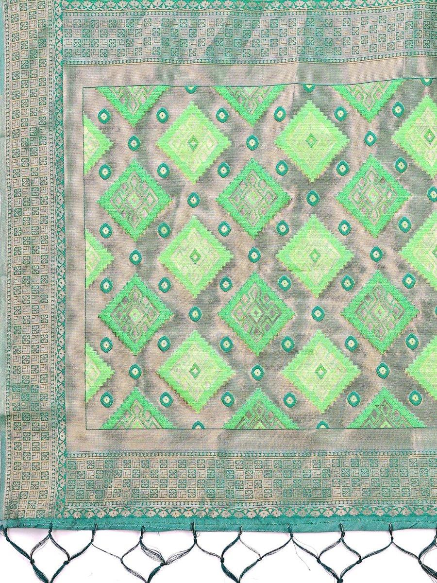 Light Green Linen Cotton Saree With Blouse Piece - EZBER