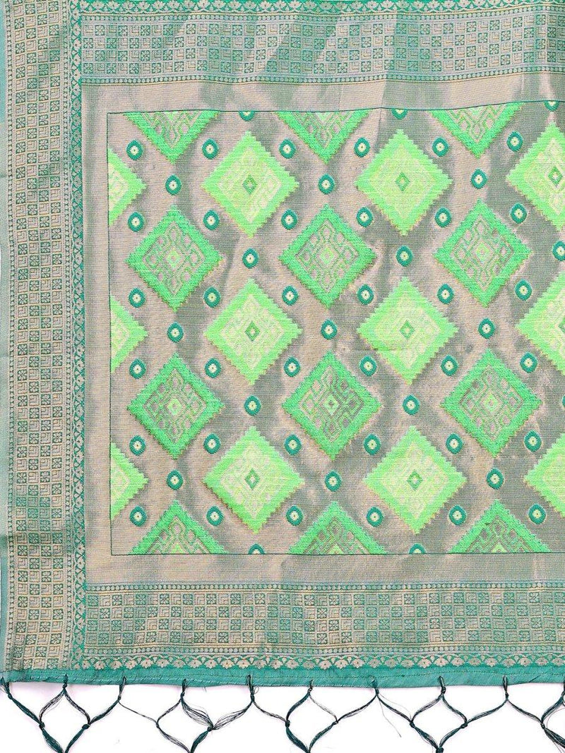 Light Green Linen Cotton Saree With Blouse Piece - EZBER