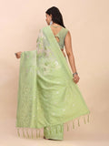 Light Green Linen Cotton Saree With Blouse Piece - EZBER