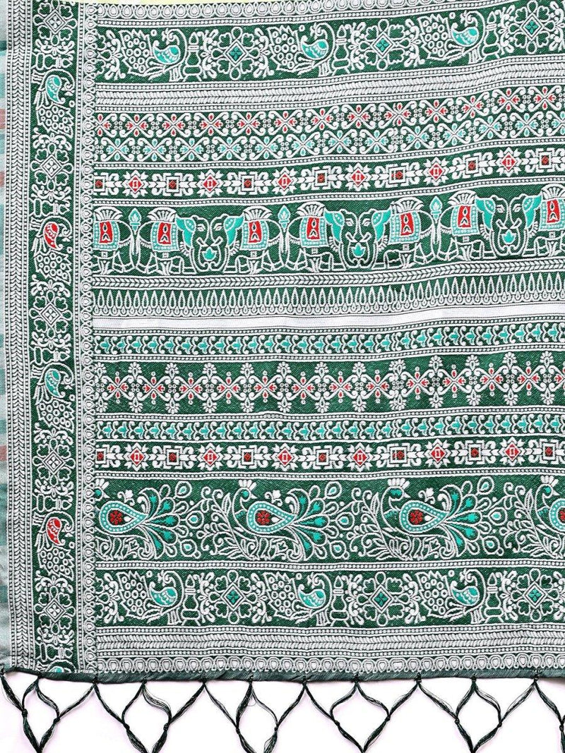 Light Green Linen Cotton Saree With Blouse Piece - EZBER