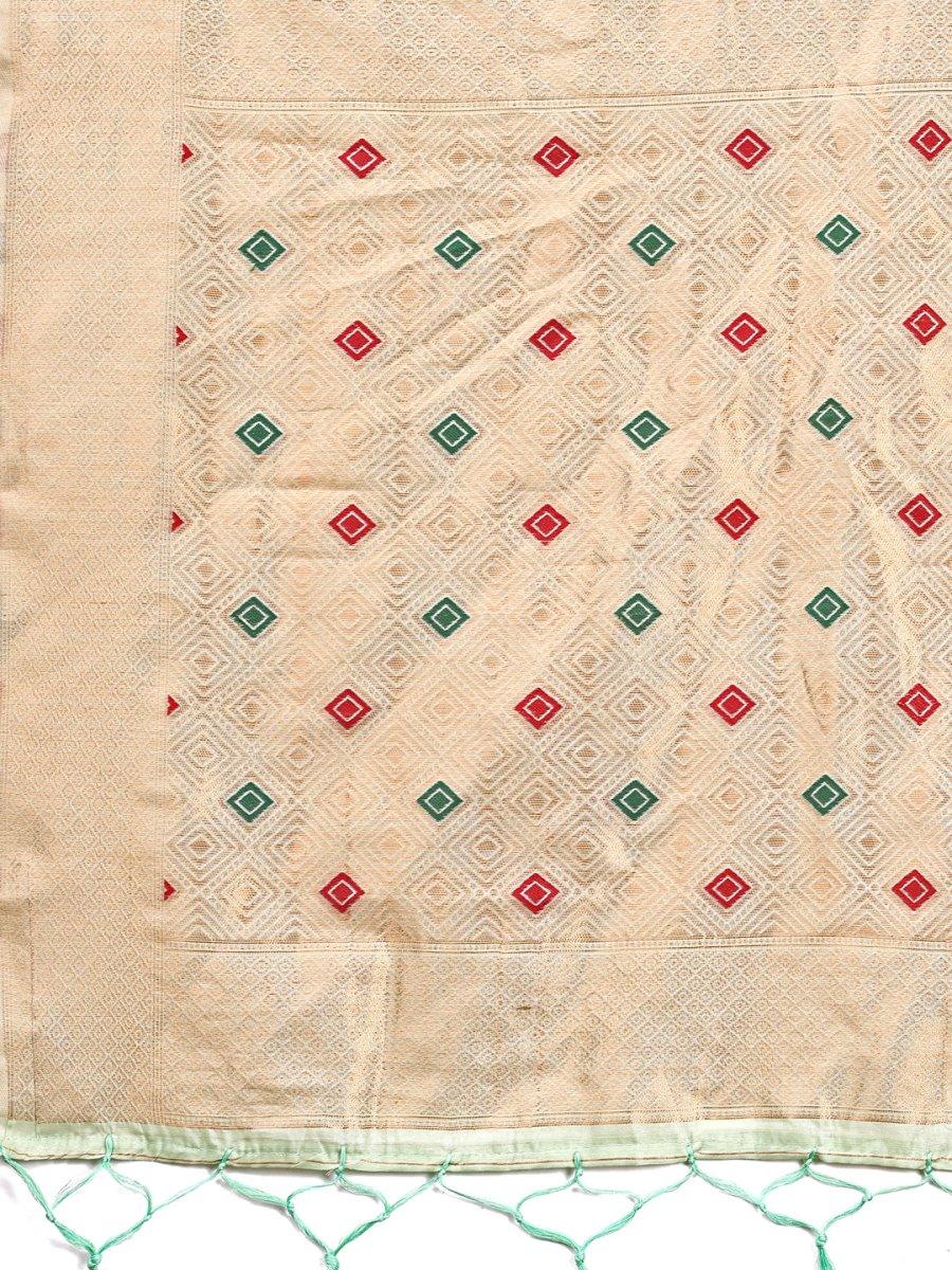 Light Green Linen Cotton Saree With Blouse Piece - EZBER