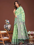 Light Green Linen Cotton Saree With Blouse Piece - EZBER