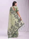 Light Green Linen Cotton Saree With Blouse Piece - EZBER