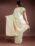 Light Green Linen Cotton Saree With Blouse Piece - EZBER