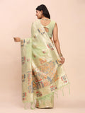 Light Green LINEN COTTON Saree With Blouse Piece - EZBER