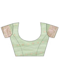 Light Green Linen Cotton Saree With Blouse Piece - EZBER