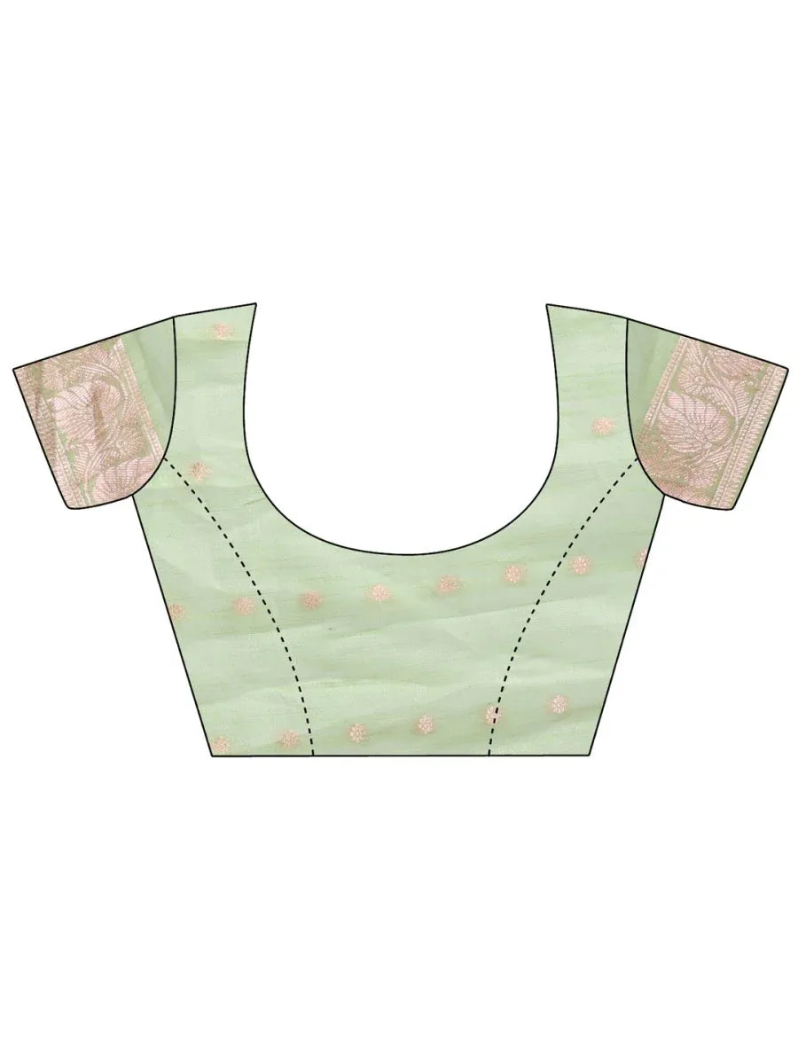 Light Green Linen Cotton Saree With Blouse Piece - EZBER