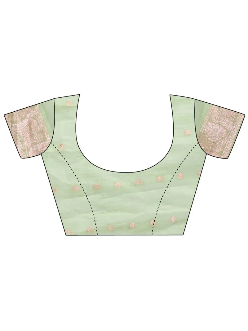 Light Green Linen Cotton Saree With Blouse Piece - EZBER