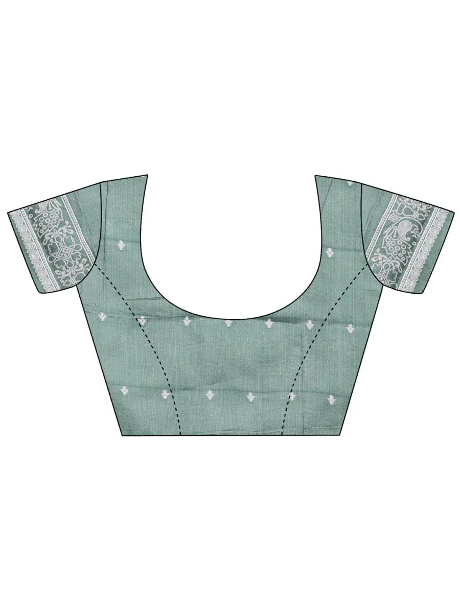 Light Green Linen Cotton Saree With Blouse Piece - EZBER