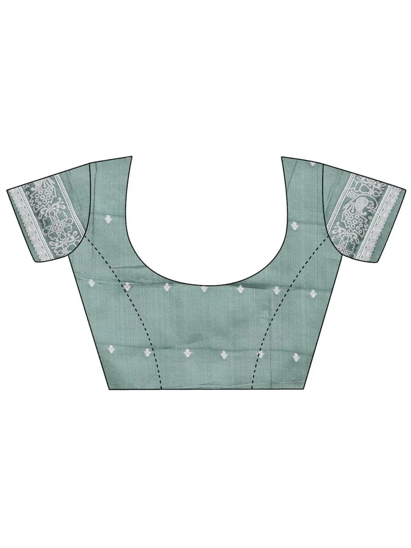 Light Green Linen Cotton Saree With Blouse Piece - EZBER