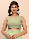 Light Green Linen Cotton Saree With Blouse Piece - EZBER