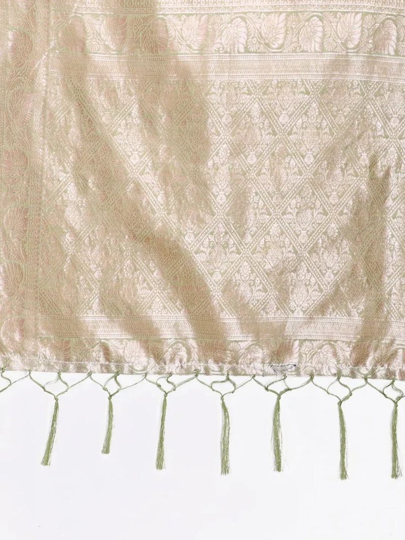 Light Green Linen Cotton Saree With Blouse Piece - EZBER