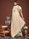Light Green Linen Cotton Saree With Blouse Piece - EZBER