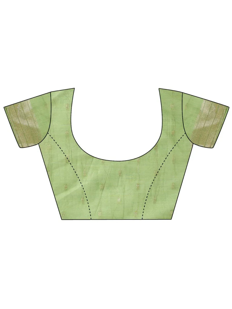 Light Green Linen Cotton Saree With Blouse Piece - EZBER