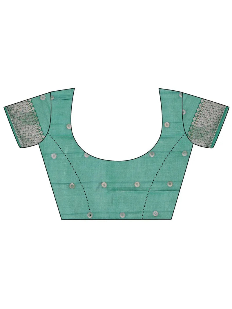 Light Green Linen Cotton Saree With Blouse Piece - EZBER