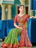 Light Green Linen Cotton Saree With Blouse Piece - EZBER