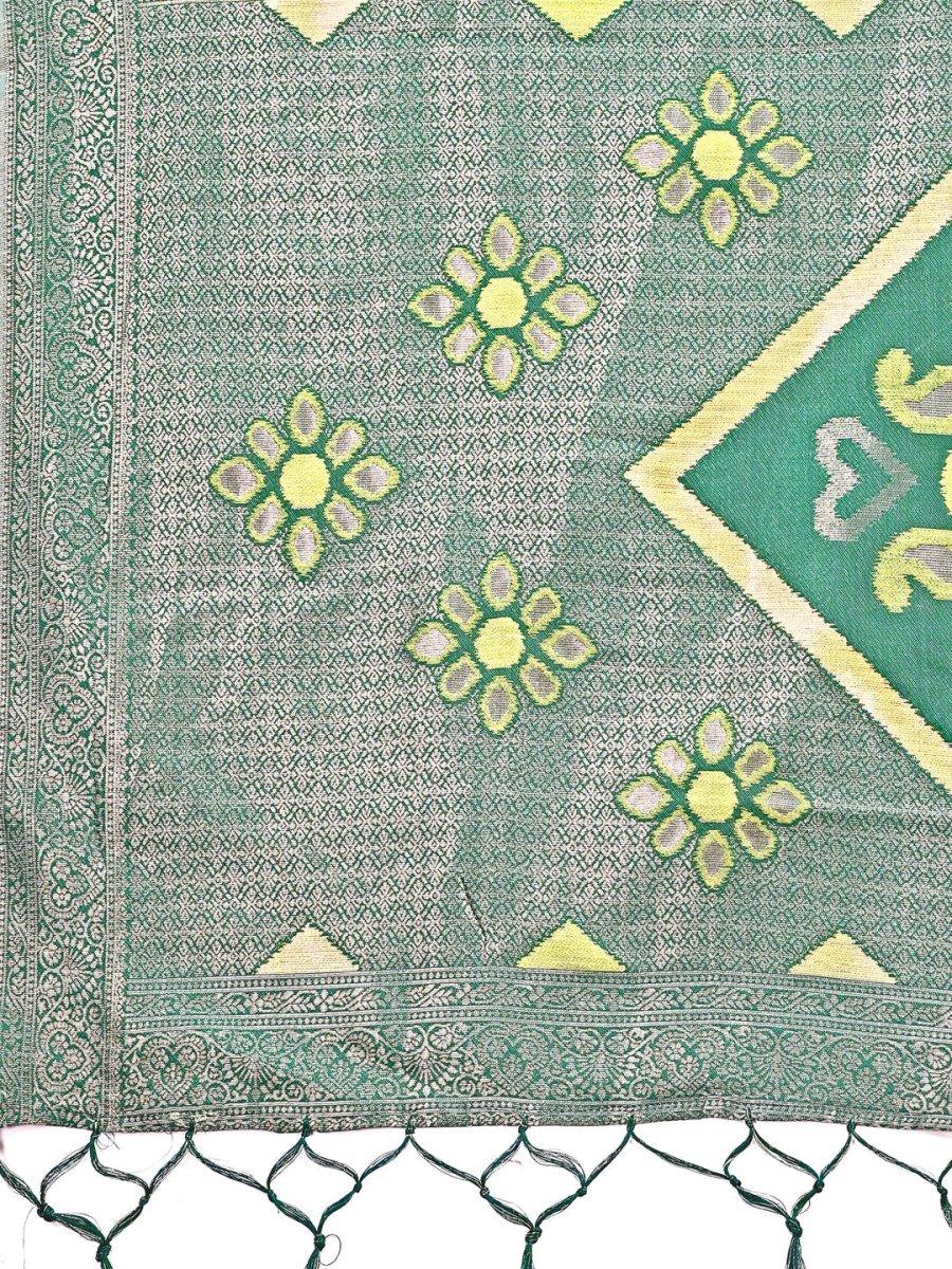 Light Green Linen Cotton Saree With Blouse Piece - EZBER