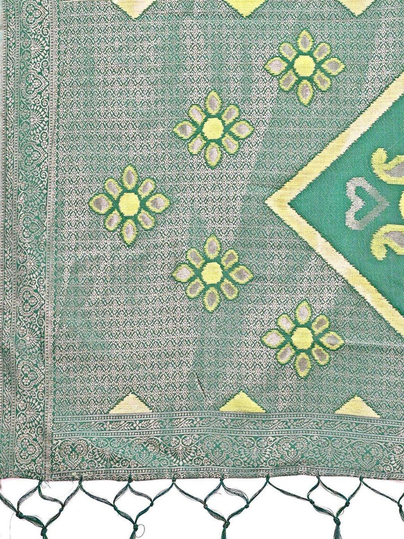 Light Green Linen Cotton Saree With Blouse Piece - EZBER