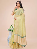 Light Green Organza Saree With Blouse Piece - EZBER