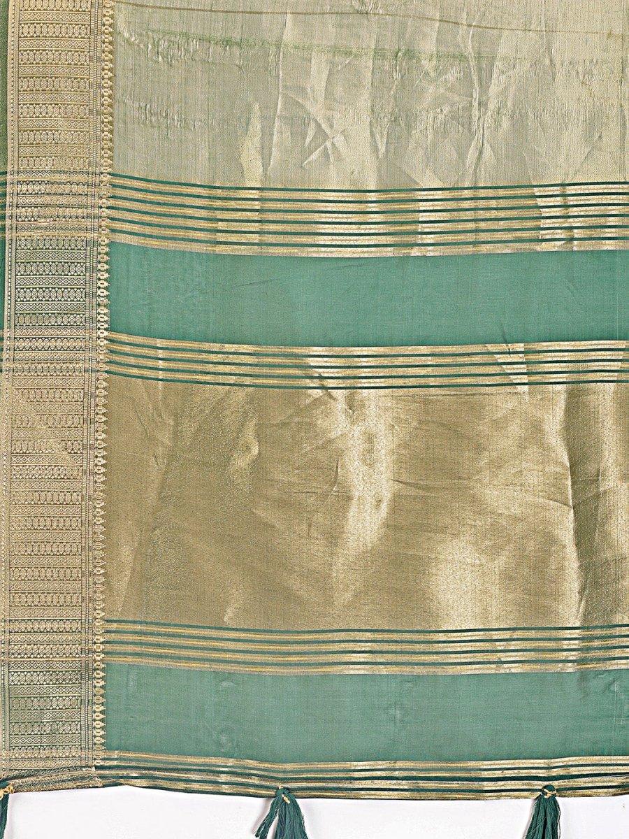 Light Green Organza Saree With Blouse Piece - EZBER