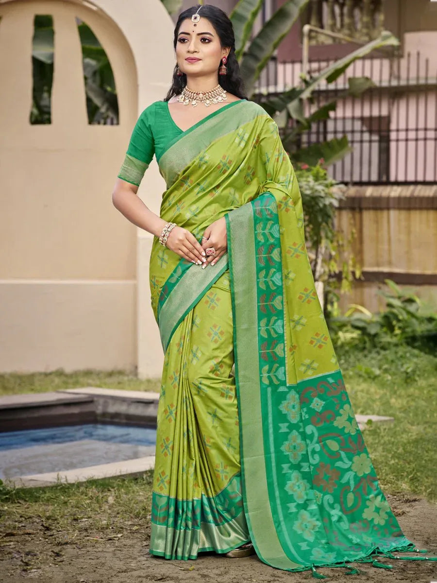 Light Green POORVIKA SILK VOL 2 Pochampalli Silk Saree with Blouse Piece - EZBER
