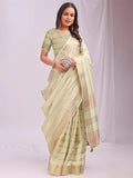 Light Green PORTO Organza Saree with Blouse Piece - EZBER