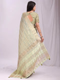 Light Green PORTO Organza Saree with Blouse Piece - EZBER