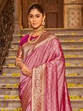 Light Pink Banarasi silk Saree With Blouse Piece - EZBER