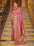 Light Pink Banarasi silk Saree With Blouse Piece - EZBER
