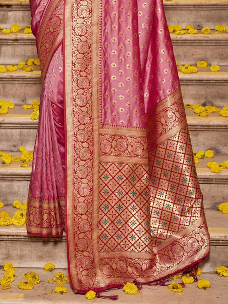 Light Pink Banarasi silk Saree With Blouse Piece - EZBER