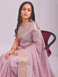 Light Pink CASUAL CHECKS Organza Saree with Blouse Piece - EZBER