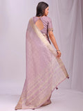 Light Pink CASUAL CHECKS Organza Saree with Blouse Piece - EZBER