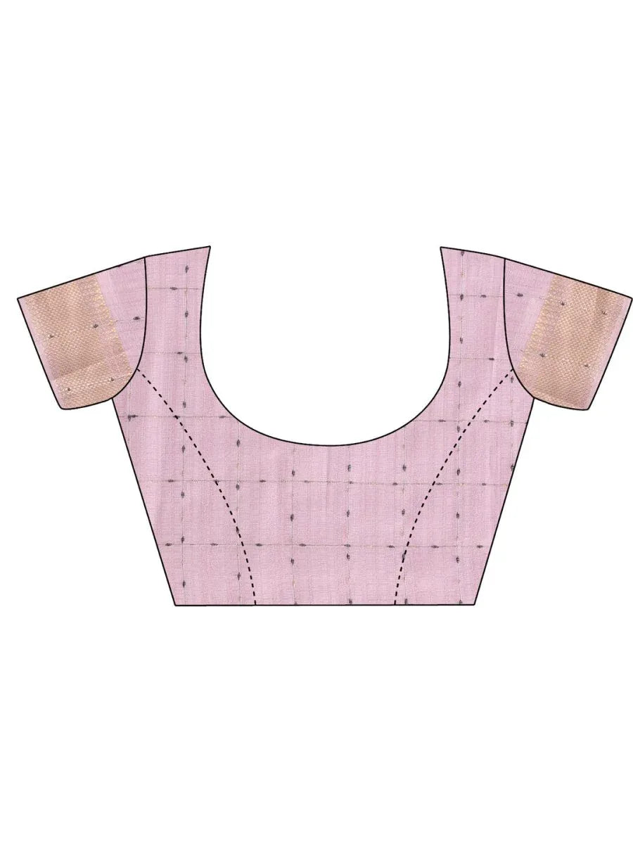 Light Pink CASUAL CHECKS Organza Saree with Blouse Piece - EZBER