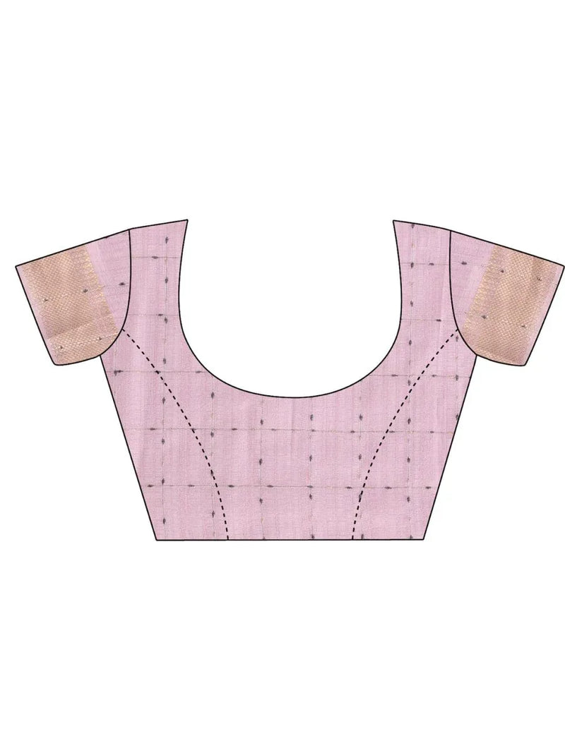 Light Pink CASUAL CHECKS Organza Saree with Blouse Piece - EZBER