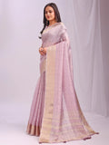 Light Pink CASUAL CHECKS Organza Saree with Blouse Piece - EZBER
