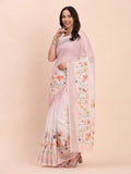 Light Pink COTTON CRUSH Linen Cotton Saree with Blouse Piece - EZBER