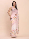 Light Pink COTTON CRUSH Linen Cotton Saree with Blouse Piece - EZBER