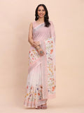 Light Pink COTTON CRUSH Linen Cotton Saree with Blouse Piece - EZBER