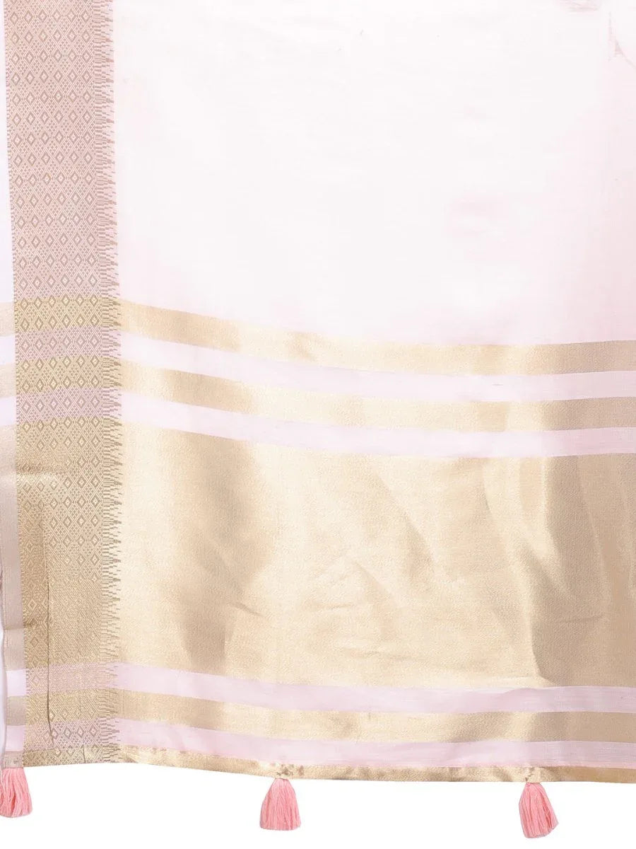 Light Pink Cotton Saree With Blouse Piece - EZBER