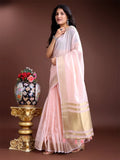 Light Pink Cotton Saree With Blouse Piece - EZBER